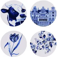 Heinen Delfts Blauw Onderzetter Holland Blauw / Wit D 10 H 0,6 Cm 4 Stuks