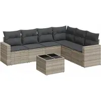 vidaXL 7-delige Loungeset met kussens poly rattan lichtgrijs