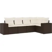 vidaXL 5-delige Loungeset met kussens poly rattan bruin