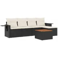 vidaXL 6-delige Loungeset met kussens poly rattan zwart