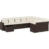 vidaXL 10-delige Loungeset met kussens poly rattan bruin