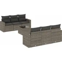 vidaXL 7-delige Loungeset met kussens poly rattan grijs