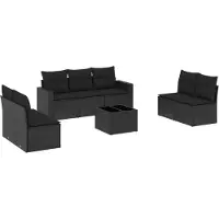vidaXL 7-delige Loungeset met kussens poly rattan zwart