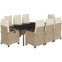 vidaXL 9-delige tuinset met kussens, beige, van polyrotan