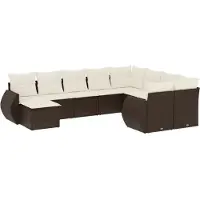 vidaXL 10-delige Loungeset met kussens poly rattan bruin