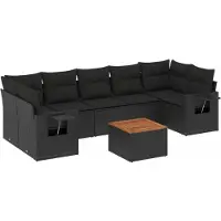 vidaXL 8-delige Loungeset met kussens poly rattan zwart