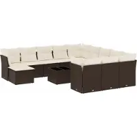 vidaXL 13-delige Loungeset met kussens poly rattan bruin