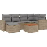 vidaXL 7-delige Loungeset met kussens poly rattan beige