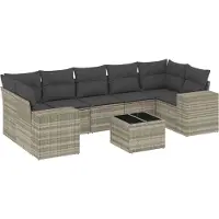 vidaXL 8-delige Loungeset met kussens poly rattan lichtgrijs