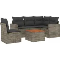 vidaXL 6-delige Loungeset met kussens poly rattan grijs
