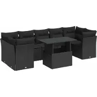 vidaXL 8-delige Loungeset met kussens poly rattan zwart