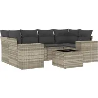 vidaXL 7-delige Loungeset met kussens poly rattan lichtgrijs