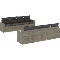 vidaXL 9-delige Loungeset met kussens poly rattan grijs