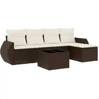 vidaXL 5-delige Loungeset met kussens poly rattan bruin