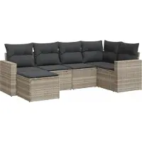 vidaXL 6-delige Loungeset met kussens poly rattan lichtgrijs