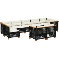 vidaXL 9-delige tuinmeubelset met kussens, zwart, polyrotan
