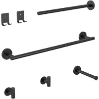 CECIPA MAX 7PCS Handdoekhouder - Handdoekrek badkamer - Handdoekhouder Zonder Boren/Bouten - Handdoekhouder Set met 2 Handdoekhaken 2 Kleiderhaken 1 Toiletrolhouder - Zwart