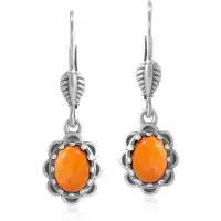 Cavill - Zilveren Oorbellen - 925 Zilver Oxide - 2 79 ct Oranje Oester - Ovaal Cabochon 8x6 mm - Desert Chic - Lichtgewicht Haaksluiting
