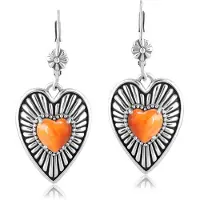 Cavill - Zilveren Oorbellen - Geoxideerd 925 Sterling Zilver - Mexicaanse Oranje Stekelige Oester Cabochon 7 mm - Woestijn Chic Stijl - 37 mm