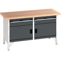 Bott cubio box-type werkbank met 2 laden, beuken multiplex blad, B 1500 x D 750 x H 840 mm, lichtgrijs/lichtgrijs