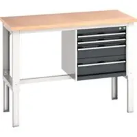 Bott cubio werkbank, handmatig in hoogte verstelbaar, beuken multiplex blad, B 1500 x D 750 x H 740-1140 mm, 800 kg, lichtgrijs/antracietgrijs