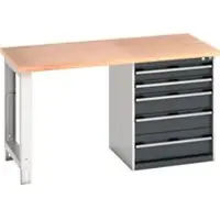 Bott cubio werkbank, met ladekast, beuken multiplex blad, B 1500 x D 750 x H 840 mm, 1200 kg draagvermogen, staal, antraciet/lichtgrijs