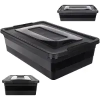 Kadax Opbergdoos met deksel, speelgoedkist, robuuste plastic container van kunststof, opbergbox met kliksluiting, opbergdoos (zwart, 28 liter)