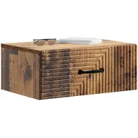 vidaXL Muurbevestigde Nachttafel met lade Oud hout 49 x 34,5 x 20 cm