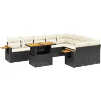 vidaXL 10-delige loungeset voor de tuin met kussens, zwart, polyrotan