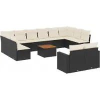 vidaXL 13-delige Loungeset met kussens poly rattan zwart