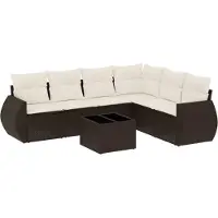 vidaXL 7-delige Loungeset met kussens poly rattan bruin