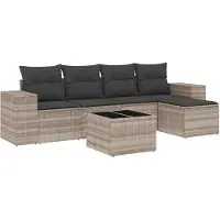 vidaXL 5-delige Loungeset met kussens poly rattan lichtgrijs