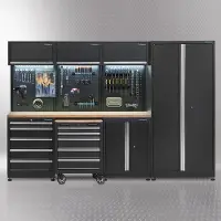 Datona Werkplaatsinrichting PREMIUM met eiken werkblad 300 cm breed - Zwart