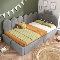 OKWISH Daybed 90x200 cm - Met Hydraulische Opbergruimte - L-Vormig Logeerbed - Fluweel - Zonder Matras - Grijs