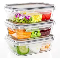 Core Meal Prep Bakjes Glas - vershoudbakjes glas - mealprep bakjes Glas - 3 stuks, 1050 ml - glas - Transparant - 20cm x 15cm x 8cm