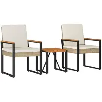 vidaXL Tuinmeubels set, 3 stuks, beige en crème kleur, van polyrotan