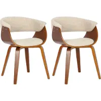 CLP Bruce Set van 2 Eetkamerstoelen - Met armleuning - Hout frame - Stof/walnoot/creme