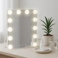 CLP Balian make up spiegel - met verlichting - USB-C aansluiting - staand - LED 3 lichtkleuren - compacte Hollywoodspiegel - wit