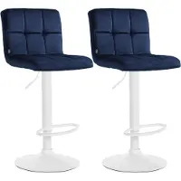 CLP Peru Set van 2 barkrukken - Met rugleuning - Voetsteun - Fluweel - Velvet - wit/blauw