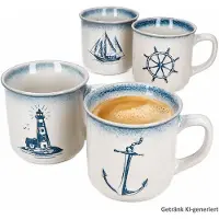 MamboCat 4-delige set MARTIN koffiemokken elk 1x anker, vuurtoren, schip & stuurwiel van keramiek – Q75102800