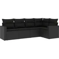 vidaXL 5-delige Loungeset met kussens poly rattan zwart