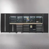 Datona Werkplaatsinrichting PREMIUM met eiken werkblad 500 cm breed - Zwart