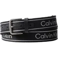 Calvin Klein Riem 'Rounded Buckle Logo Webbing' lichtgrijs / zwart