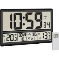 TFA-Dostmann 60.4521.01 Wandklok Zendergestuurd 36 cm x 2.8 cm x 23.5 cm Zwart Groot display