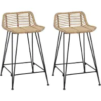 vidaXL Barkruk 2 st Naturel 44 x 45 x 76 cm Riet en Staal