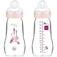 Mam Feel Good Glass Babyfles Roze 0+ Mnd 260 Ml