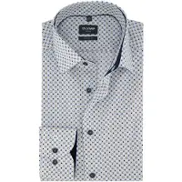 Olymp Modern Fit wit overhemd beige blauw patroon