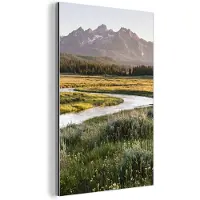 MuchoWow Aluminium schilderij 120x180 cm - Wanddecoratie metaal - Berglandschap - Rivier - Bos - Metalen muurdecoratie woonkamer - Decoratie industrieel - Foto op dibond - Industriële accessoires slaapkamer