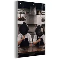 MuchoWow Aluminium schilderij 40x60 cm - Wanddecoratie metaal - Koks - Koekenpannen - Keuken - Metalen muurdecoratie woonkamer - Decoratie industrieel - Foto op dibond - Industriële accessoires slaapkamer
