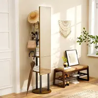 OKWISH Kapstokspiegel – Draaibaar – 174 x 40 cm – Spaanplaat En Staal – Zwart Bruin – Voor Slaapkamer En Hal